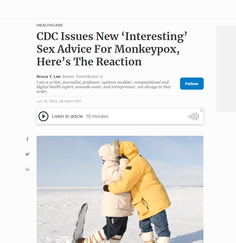 CDC USA goes kinky with monkeypox. Have sex with clothes on. No kissing. Have virtual sex and masturbate from a safe distance.